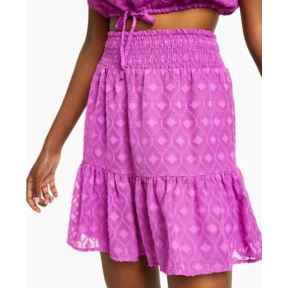 Bar III Smocked Waist Mini Purple Ruffle Skirt - XL - Picture 1 of 4